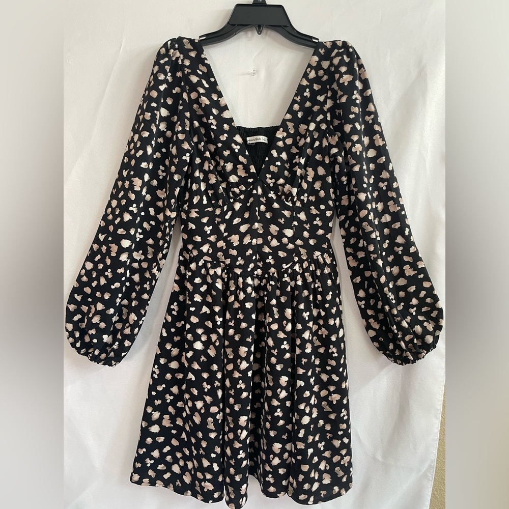 Abercrombie & Fitch Black and Cream Long Sleeve Dress Women’s Size S - Picture 2 of 14